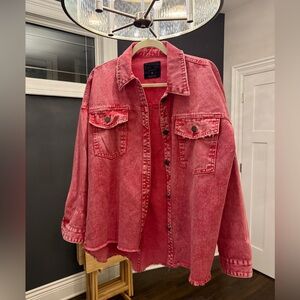 Dressed in LALA Red Denim Button up